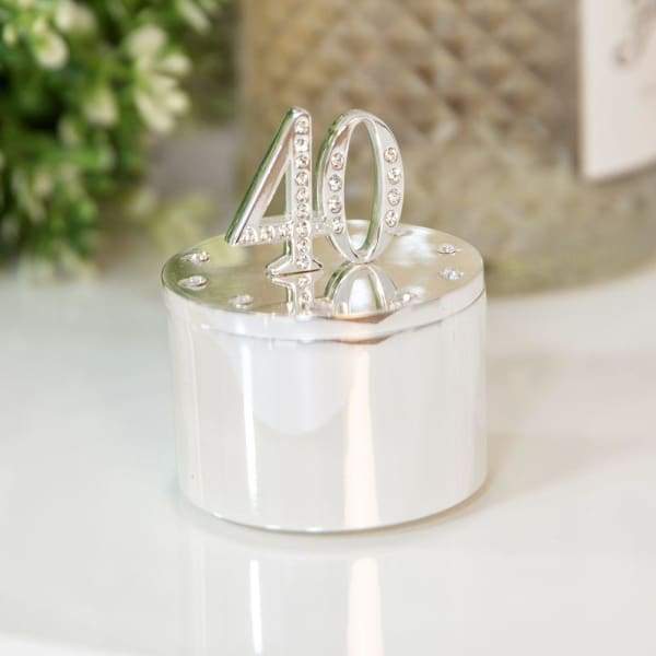 Silver Plated Trinket Box With Crystals - 40th Birthday