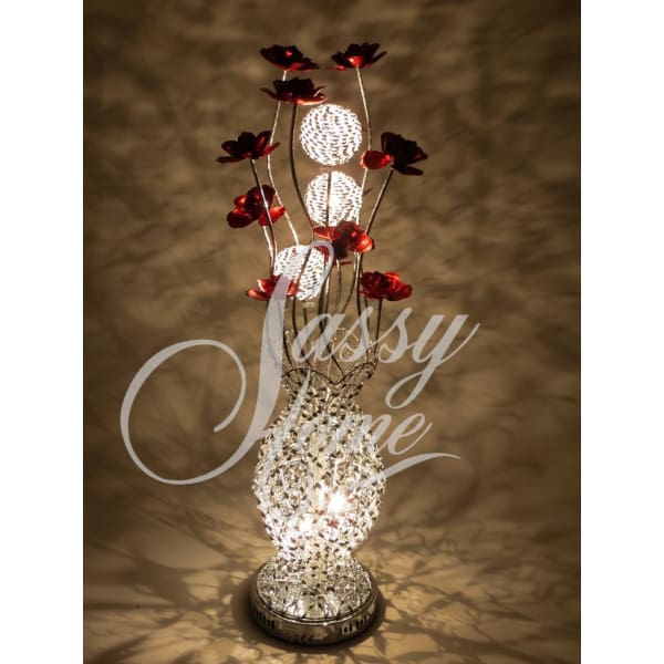 Silver Wire Table Lamp - Red Flowers - HOME - Lamp