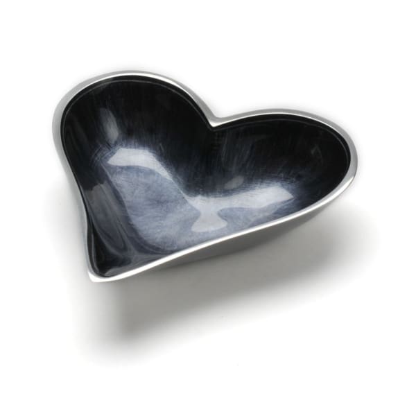Small Brushed Black Enamelled Heart Dish On Silvery Polished Aluminium