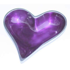 Small Purple Enamelled Heart Dish On Silvery Polished Aluminium