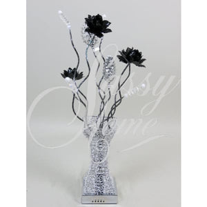 Small Silver Wire Table Lamp with Crystals and Black Flowers - HOME - Lamp