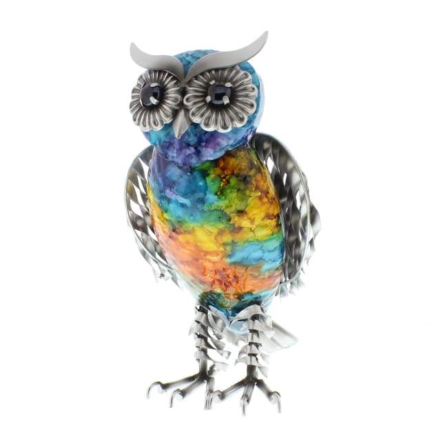 Standing Rainbow Metal Owl - Hand Crafted & Painted