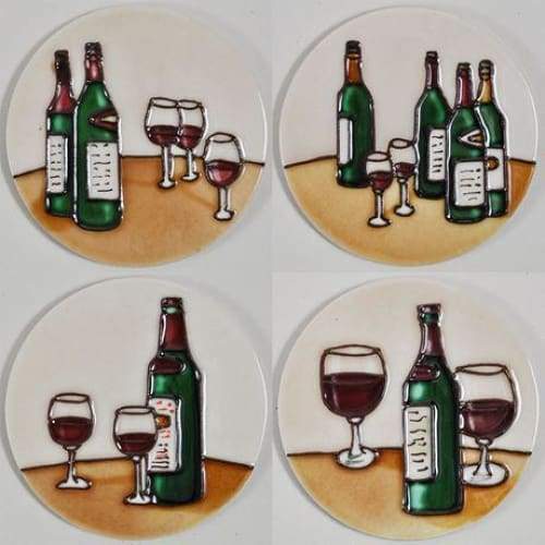 Wine Bottle Design Ceramic Coasters - Set Of 4