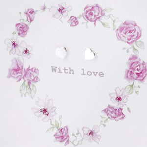 With Love Silver Heart Earrings On Designer Card