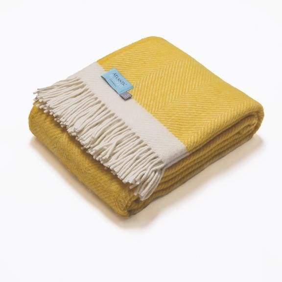 Yellow Herringbone 100% Wool Blanket - 150 x 130cm - Home - Blanket
